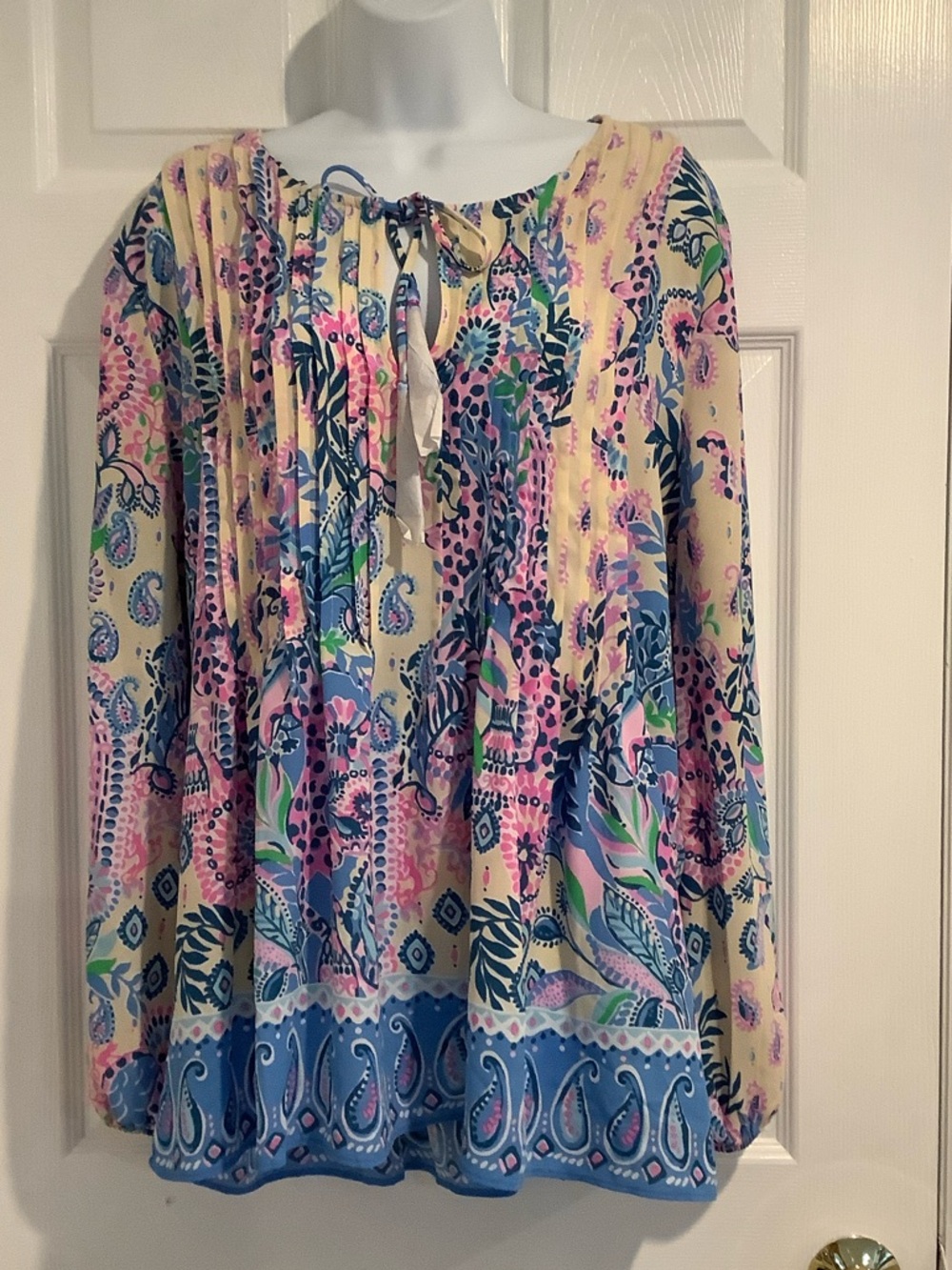 NWT LILLY PULITZER Marlina Long Sleeve Macadamia Multicolor Pastel  Blouse XL